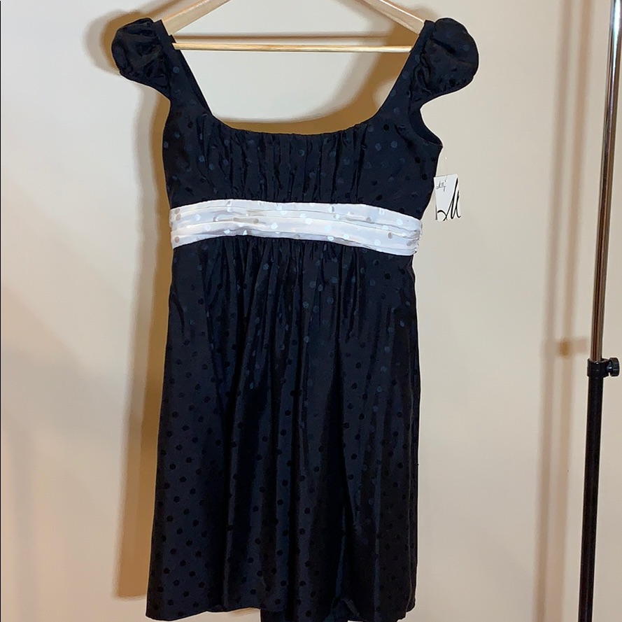 Milly Vntg Black/Cream Silk Dress W/Bow/Cummerbund